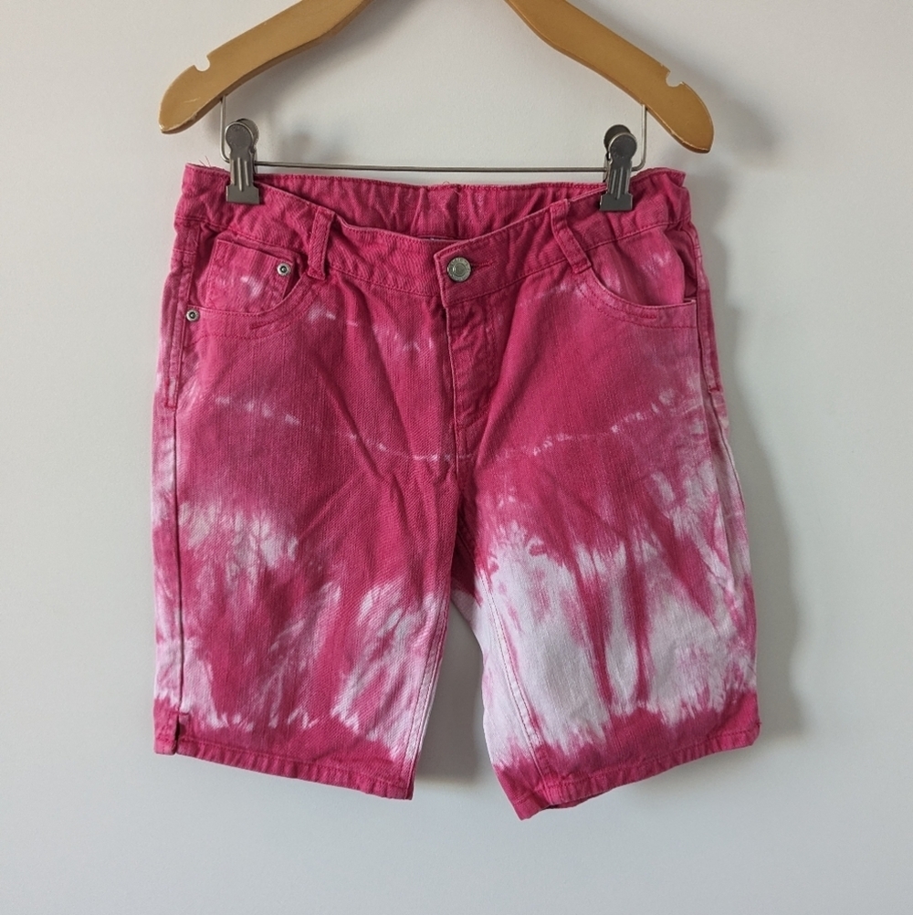 Grande Plus Girl's Tie Dye Jean Shorts Size Youth 12 Years Pink White Barbiecore